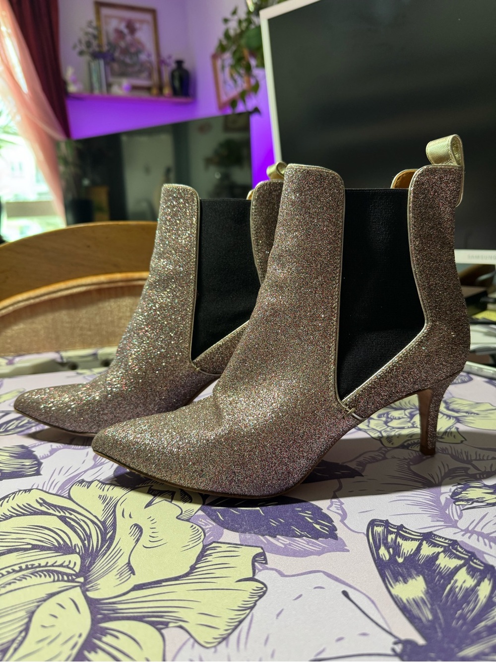 Veronica Beard Glitter Metallic Chelsea Booties Size 36